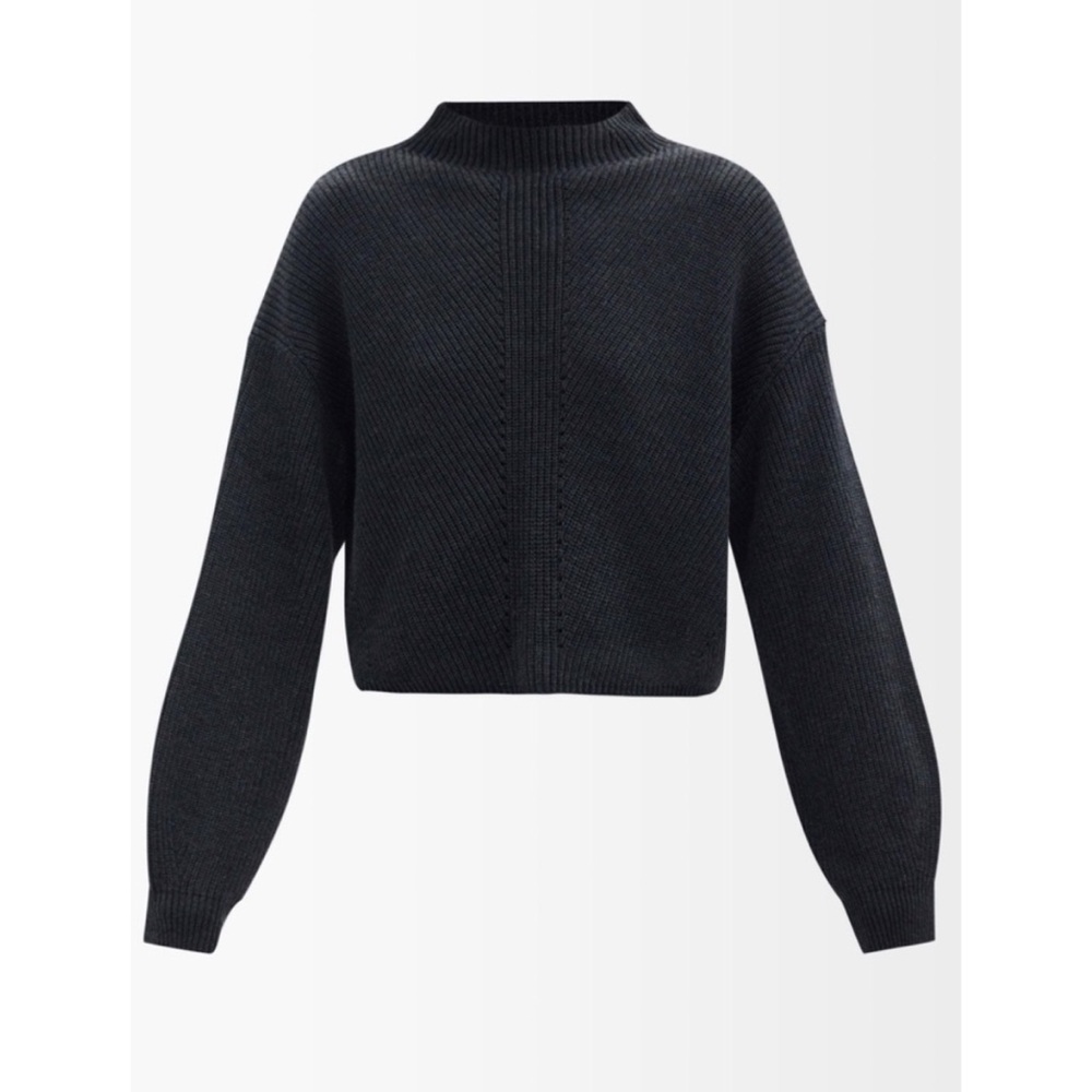 Le Ore Lodi Pointelle Knit Merino Wool Pullover Dark Shadow Size XS